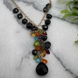 Ross Simons Multi-Color Gemstone Drop Necklace – Black and Multi